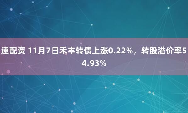 速配资 11月7日禾丰转债上涨0.22%,转股溢价率54.93%