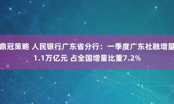 鼎冠策略 人民银行广东省分行:一季度广东社融增量1.1万亿元 占全国增量比重7.2%